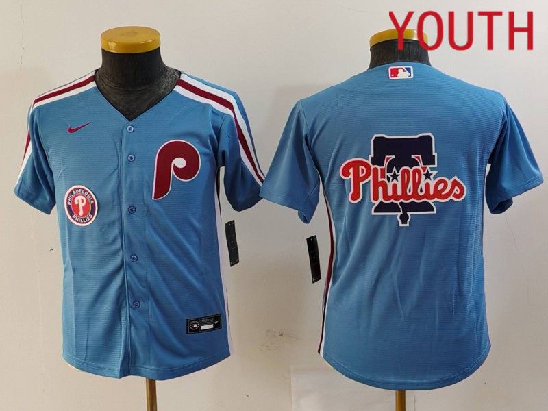 Youth Philadelphia Phillies Blank Blue Throwback 2024 Nike MLB Jersey style 6->youth mlb jersey->Youth Jersey